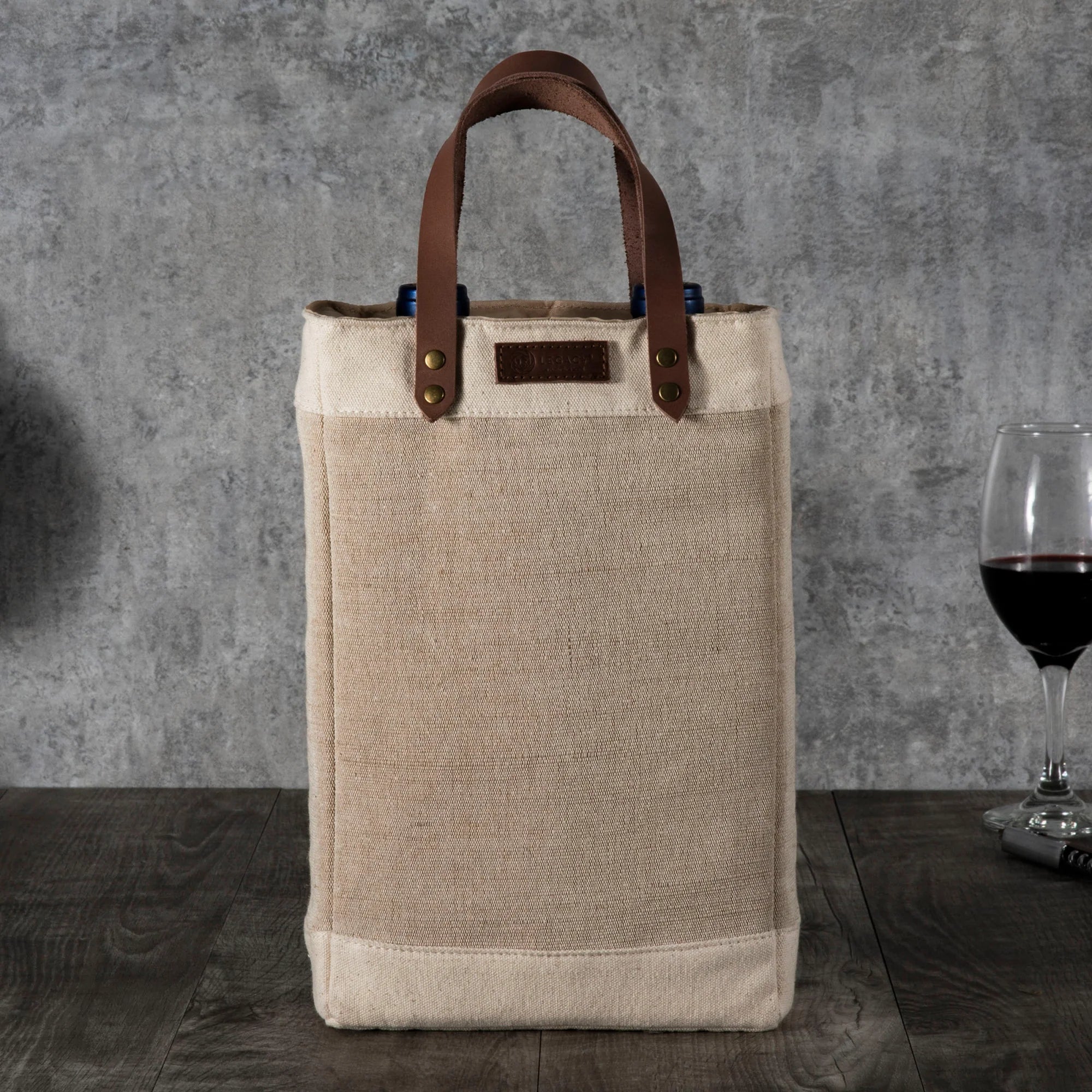 Legacy Pinot Jute 2 Bottle Insulated Wine Bag Beige
