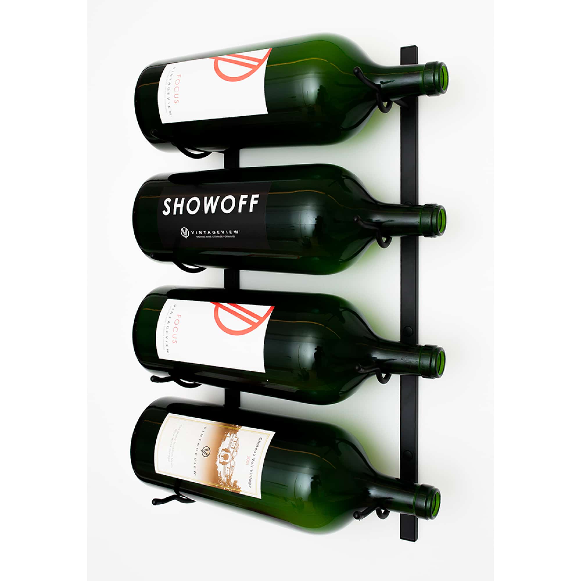 VintageView W Series Big Bottle Rack (wall mounted metal wine storage for 3-6 L) Matte Black