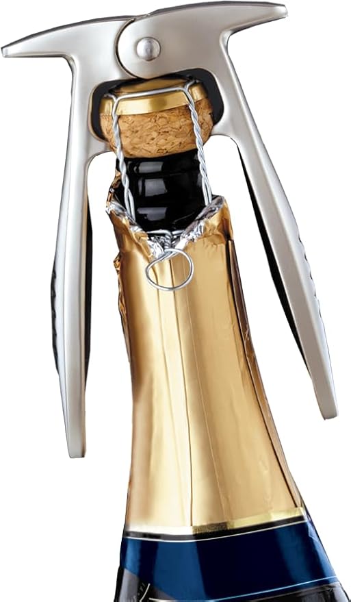 Gold wine bottle with silver foil cutter on a white background
