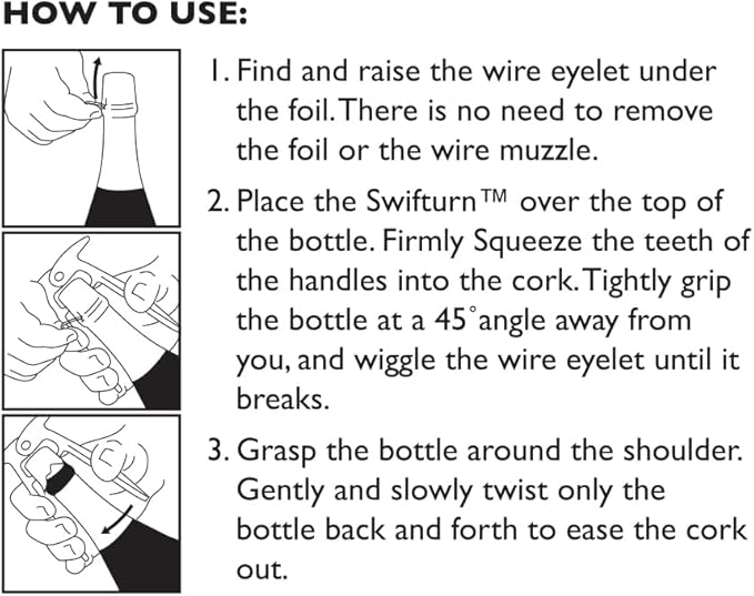Instructions for using a Swifturn bottle opener with illustrations.