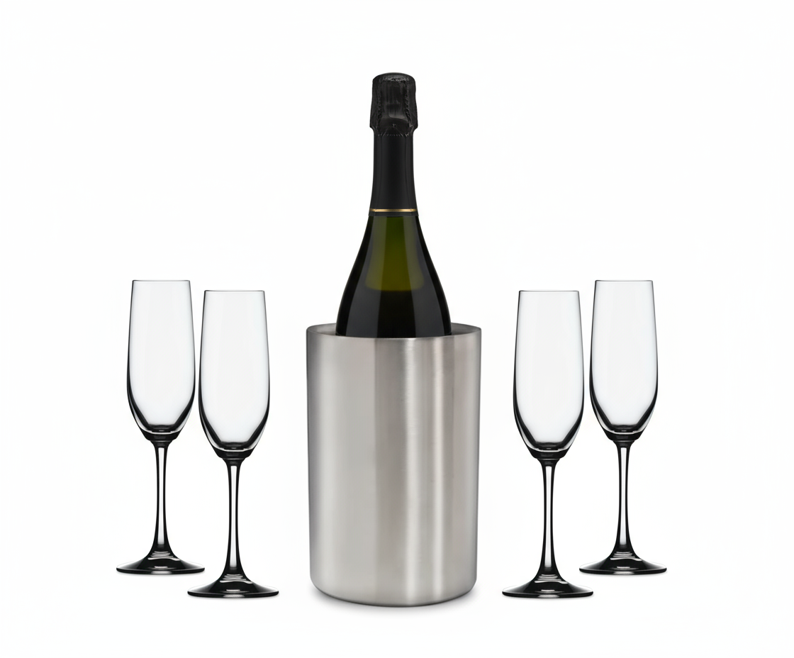 Champagne Celebration Pack – Spiegelau Flutes + Stainless Steel Wine Cooler