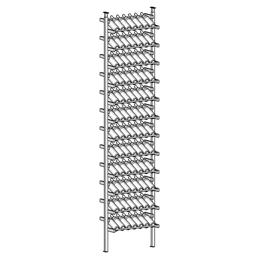 Display Wine rack with multiple shelves and bottles.