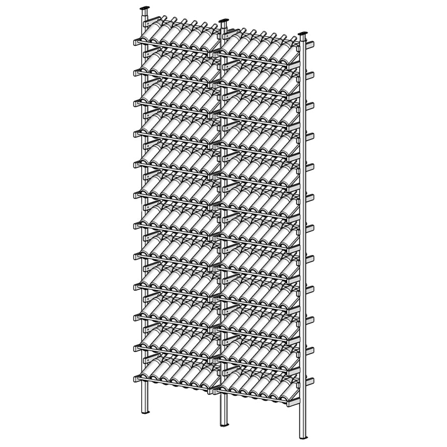 Diagram of tall Display gray wine rack shelving unit with multiple shelves.
