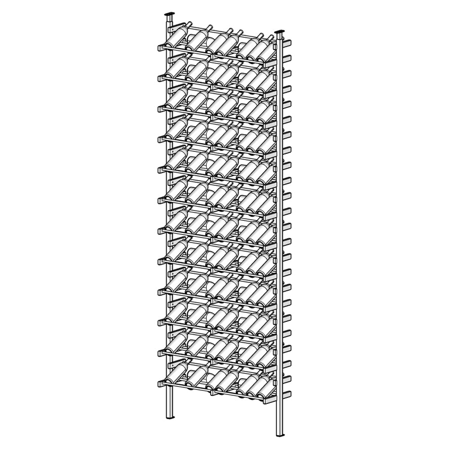 Outline of Display wine rack with multiple shelves holding wine bottles