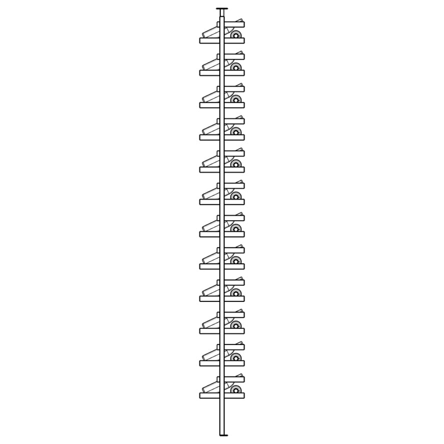 Display wine rack with shelves holding wine bottles