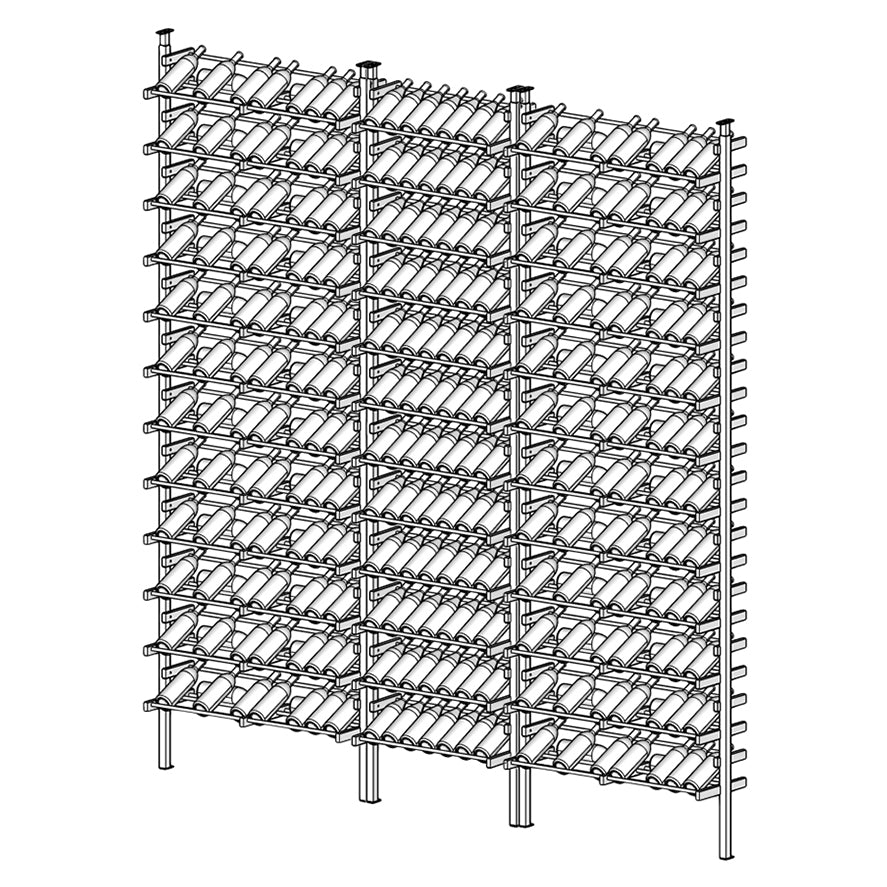 Display Wine rack with multiple bottles arranged on shelves.