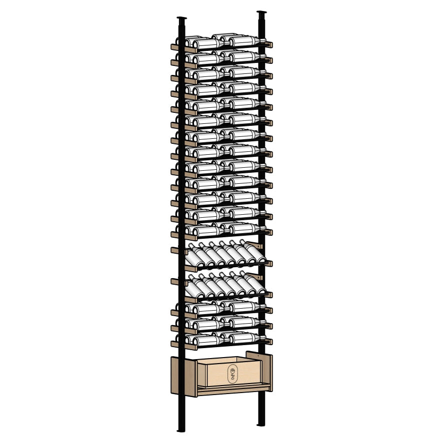 Tall Ensemble wine rack with multiple shelves holding wine bottles