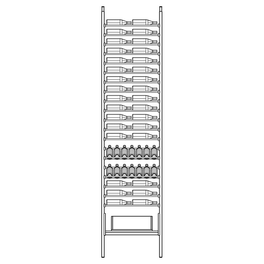 Diagram of Ensemble wine rack with multiple shelves holding wine bottles