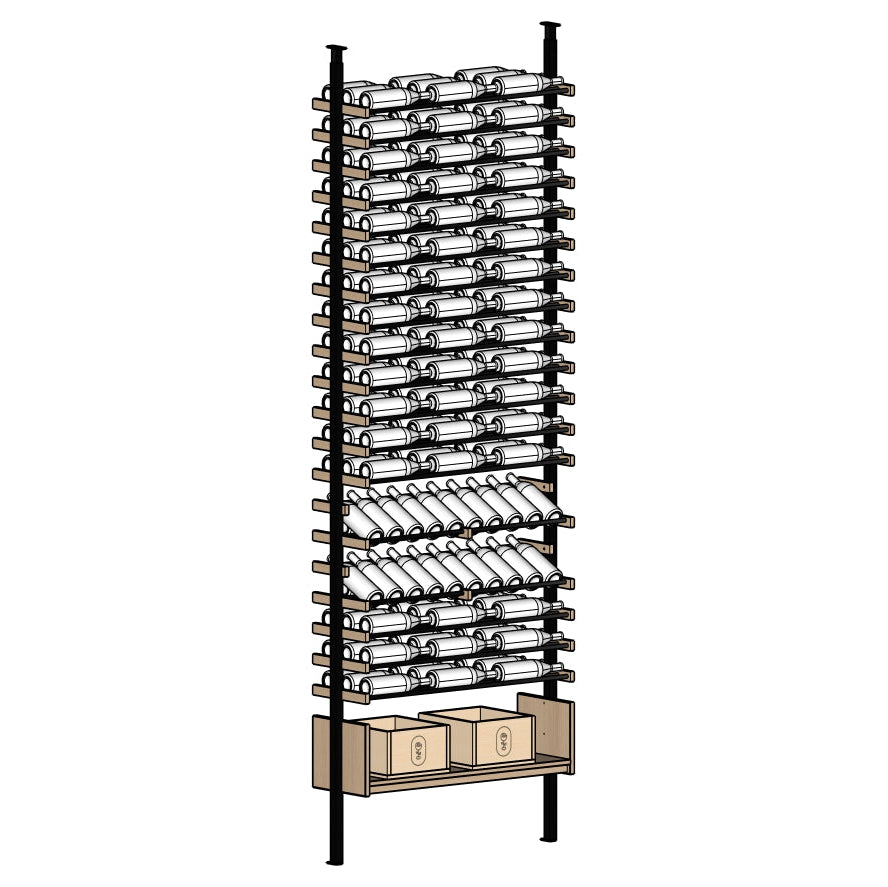 Wine rack with multiple shelves on a white background