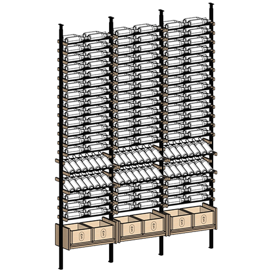 Ensemble Wine rack with multiple shelves holding wine bottles 