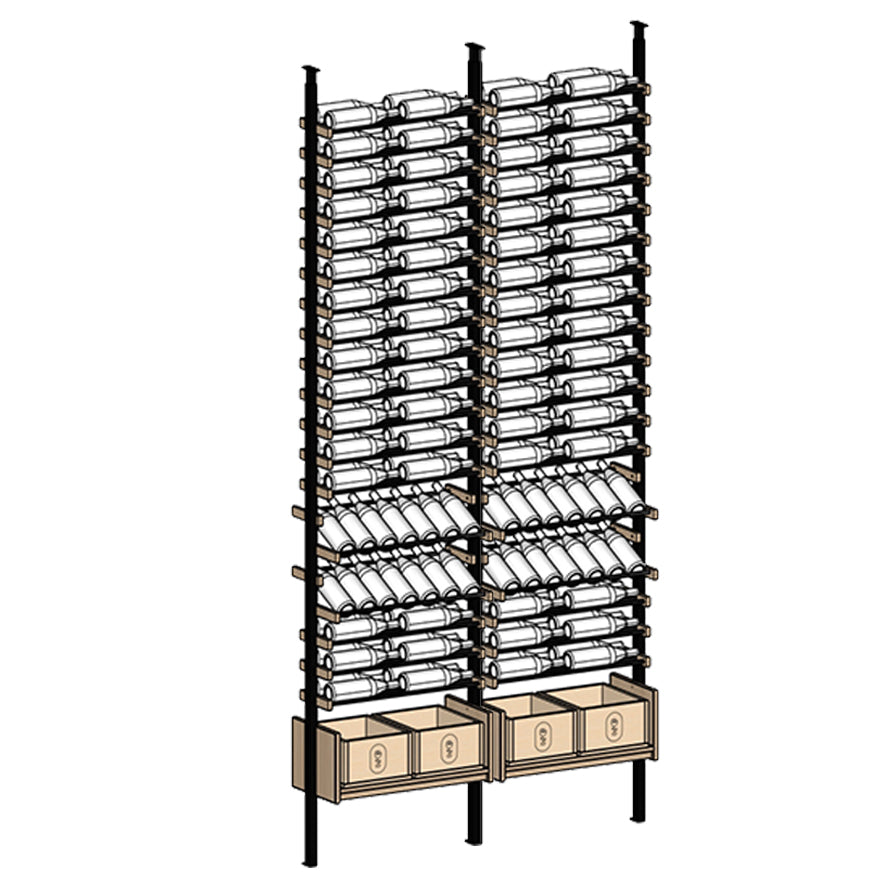Ensemble Wine rack with multiple shelves holding wine bottles 