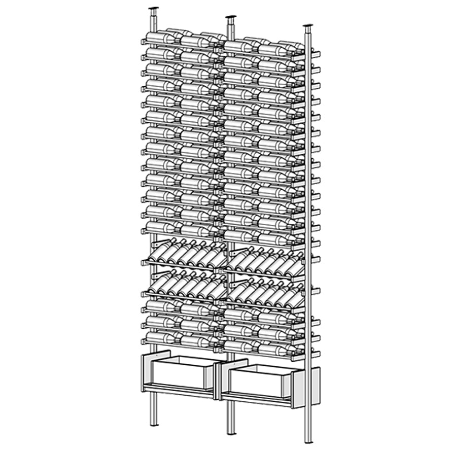 Diagram of Ensemble wine rack with multiple shelves holding wine bottles.