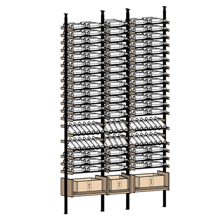Ensemble Wine rack with multiple shelves holding wine bottles