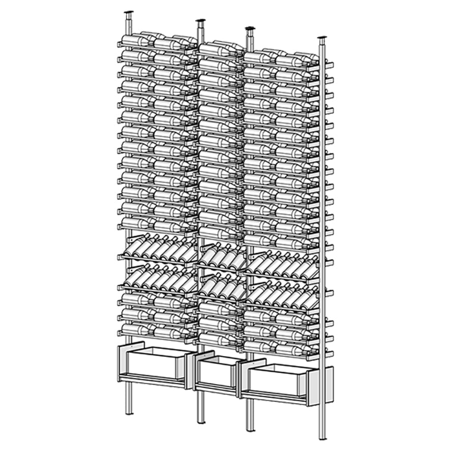 Ensemble wine rack with multiple shelves holding wine bottles