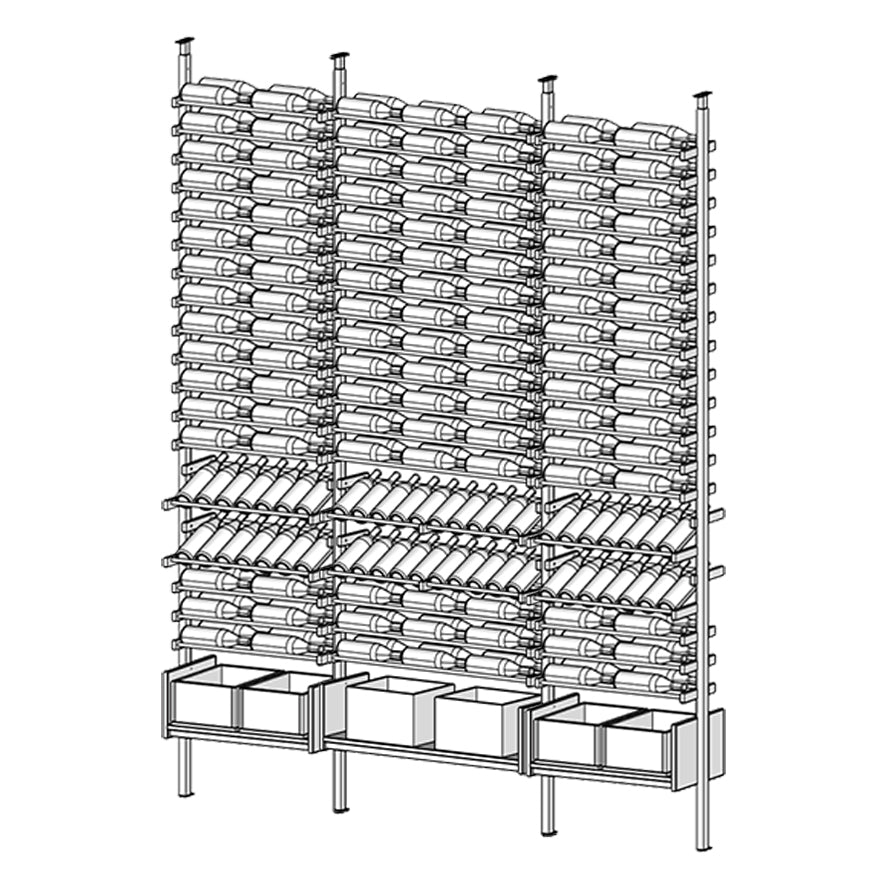 Diagram of Ensemble wine rack with multiple shelves and bottles.