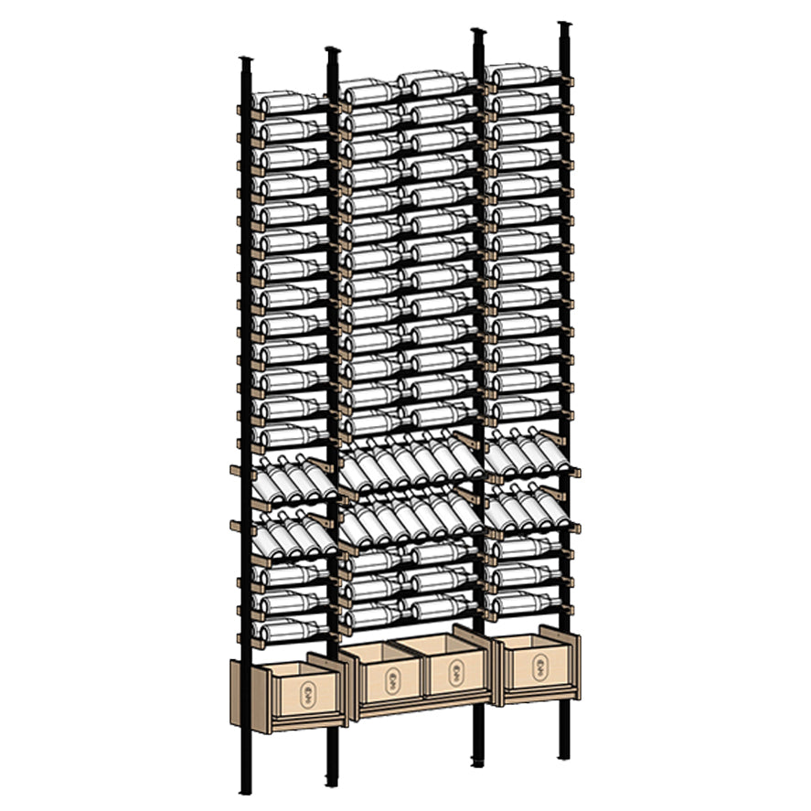 Ensemble Wine rack with multiple shelves holding wine bottles