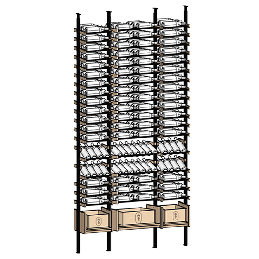 Ensemble Wine rack with multiple shelves holding wine bottles