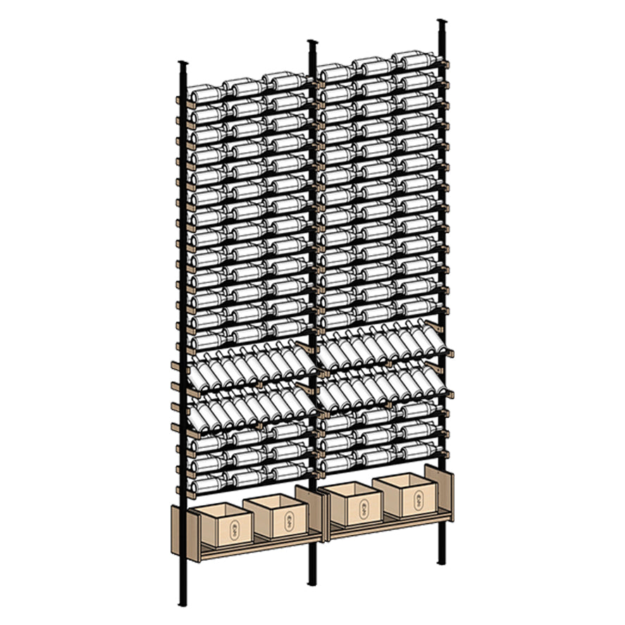 Ensemble Wine Rack with multiple shelves and storage bins 