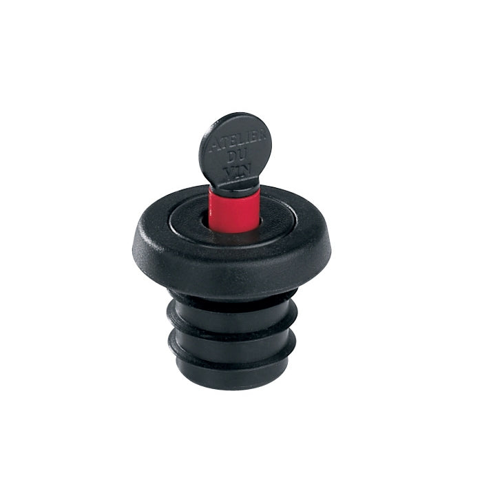 Black and red valve stem cap on a white background