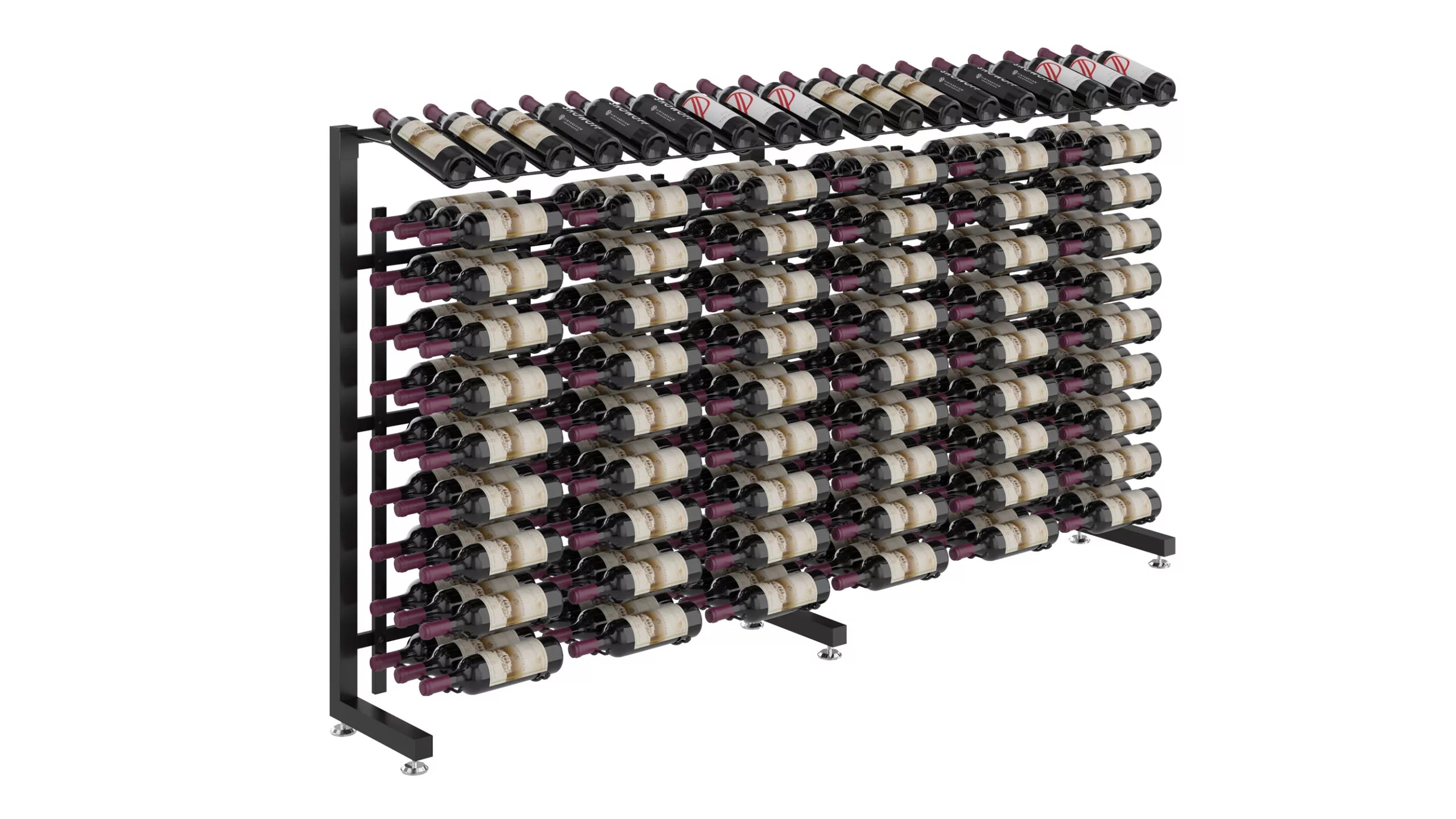 W Series Single Sided Island Display Rack Presentation Row 3 (freestanding metal wine rack)