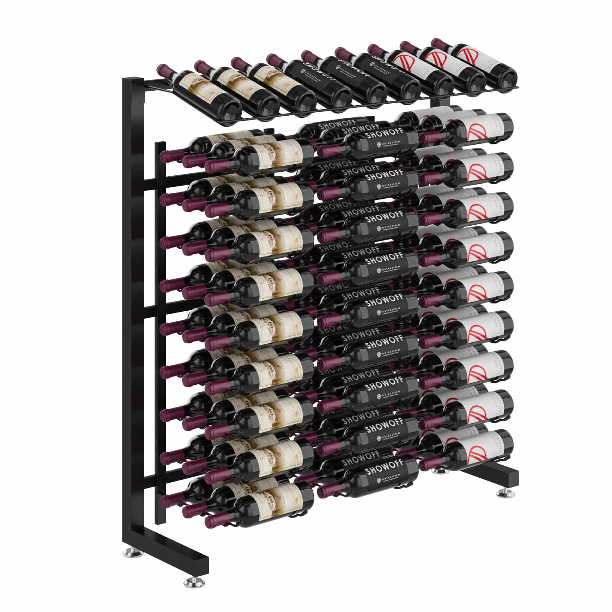 W Series Single Sided Island Display Rack Presentation Row 3 (freestanding metal wine rack)