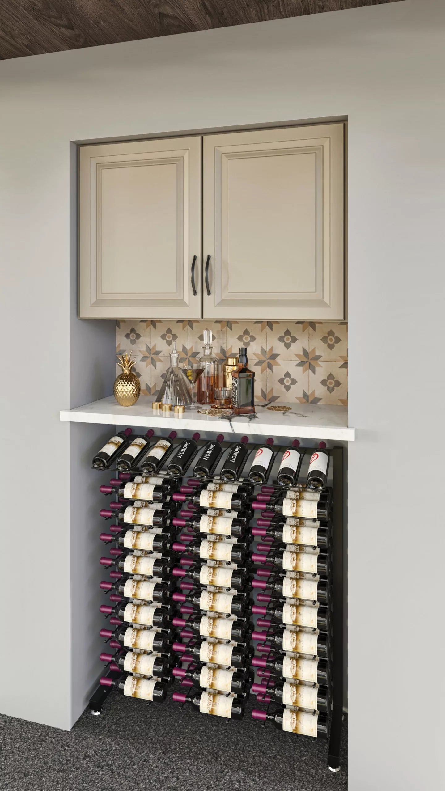 W Series Single Sided Island Display Rack Presentation Row 3 (freestanding metal wine rack)
