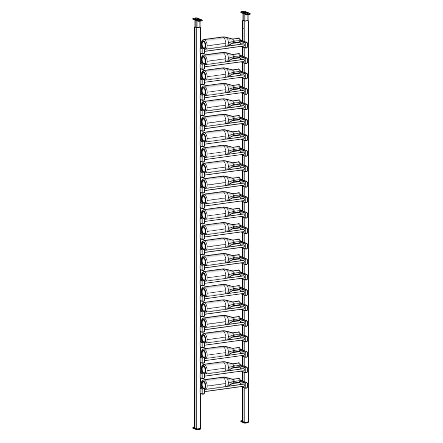 Metal Label Gray wine rack with multiple bottles 