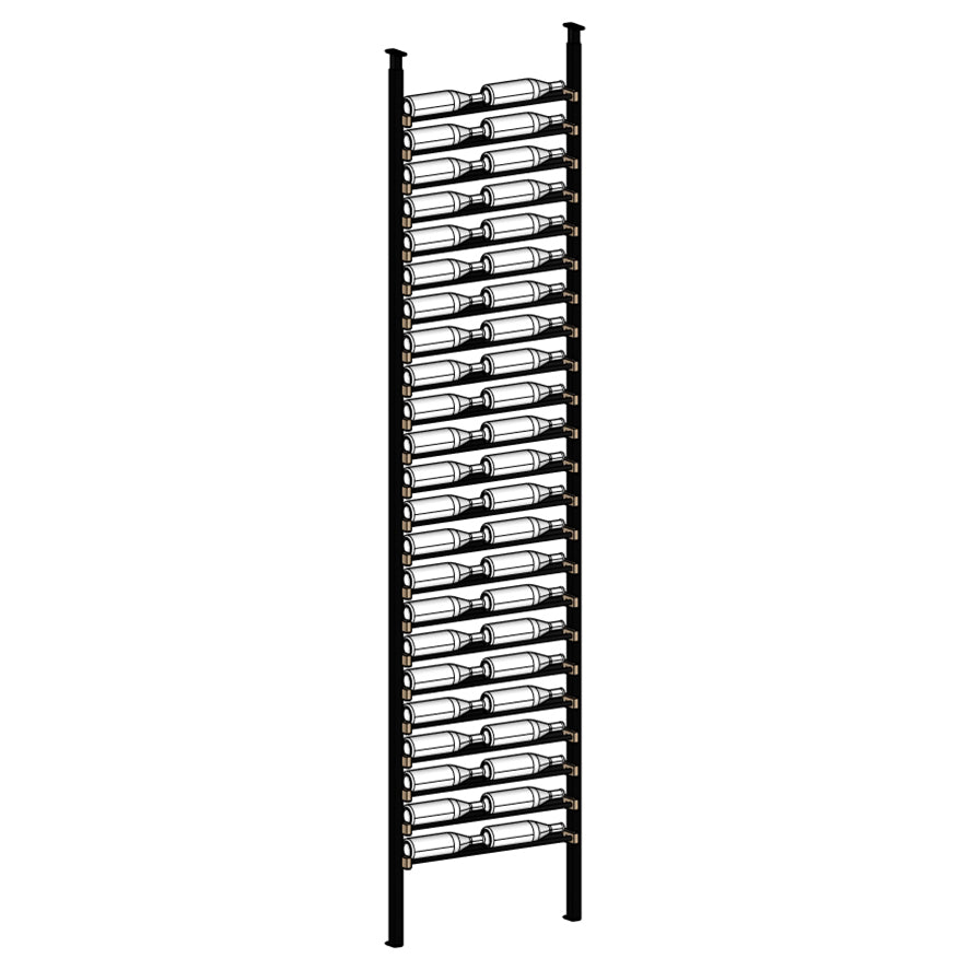 Wine rack with multiple bottles on a white background