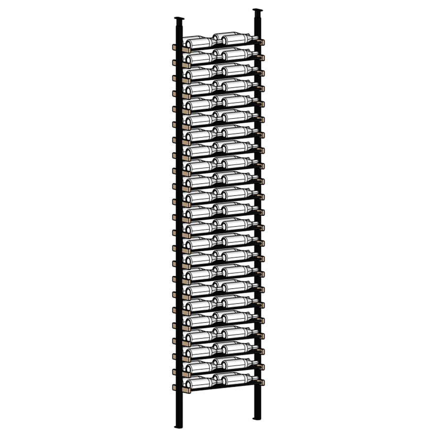 Wine rack with multiple bottles on a white background