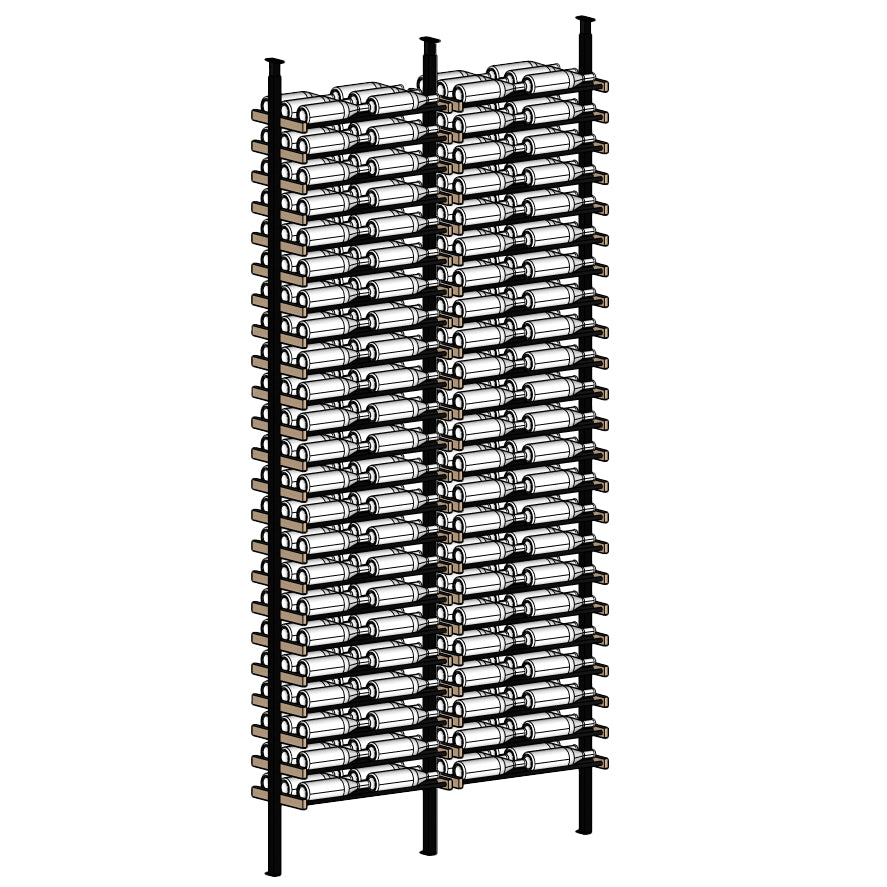 LABEL Wine rack with multiple bottles on a white background