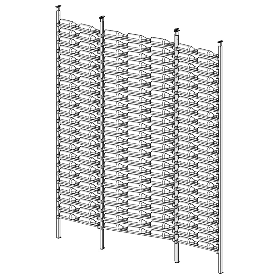 Black and white illustration of a LABEL wine rack with bottles 