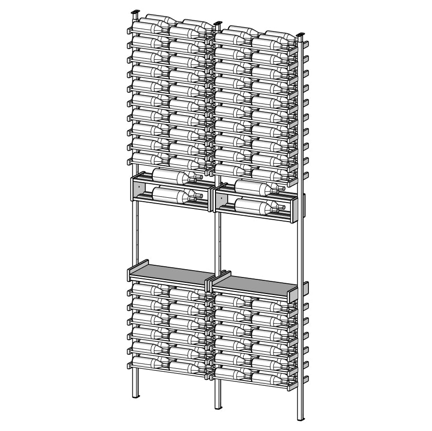 Wine rack with multiple shelves on a white background