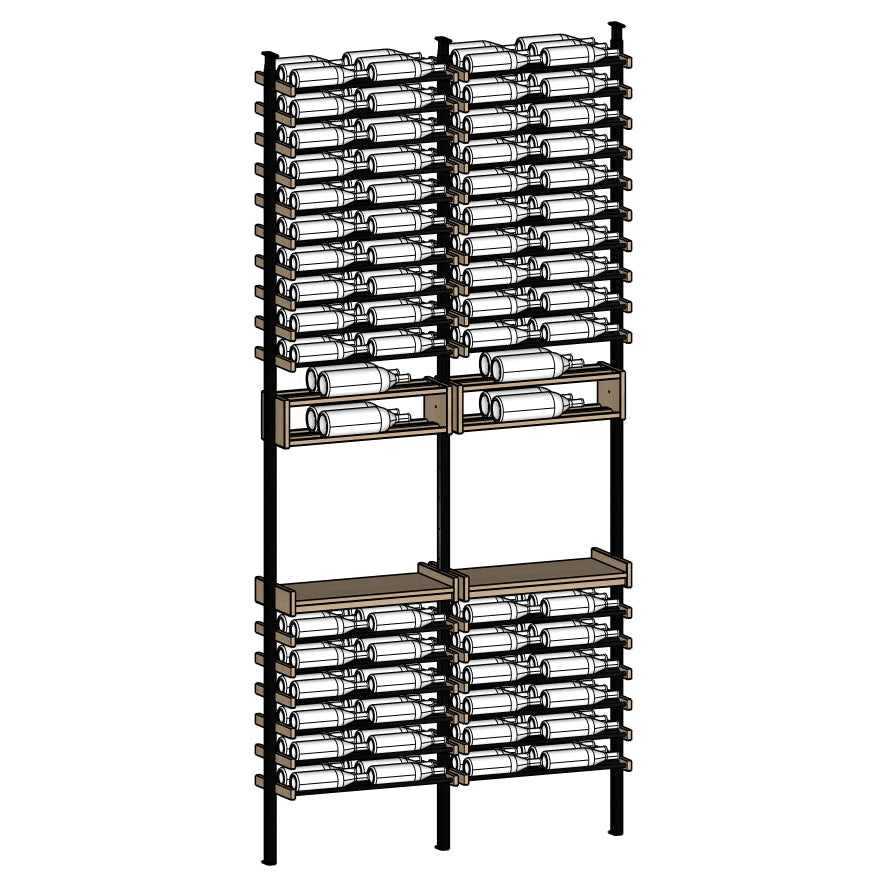 Stackable metal shelving wine rack unit with multiple shelves on a white background