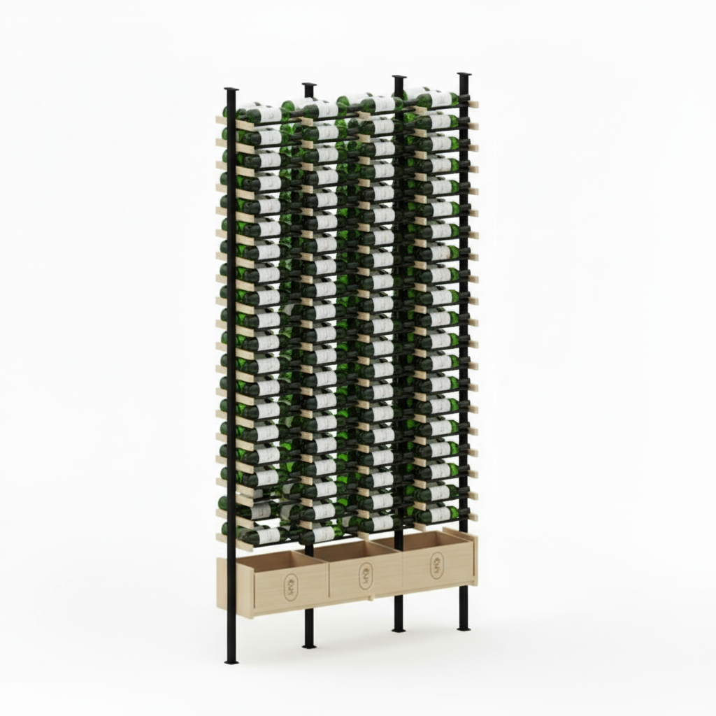 Premier Cru Wine Racks Premier Cru Modern - VinoCase - Single Double Single (61 1/4" Wide) - 2 Bottles Deep