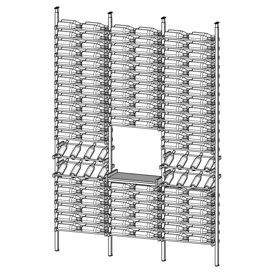 Line diagram of Rovelle gray wine rack with bottles stacked vertically