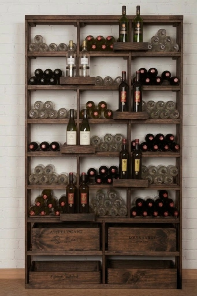 Premier Cru Wine Racks Retail 6 Bottle Bin/Wood Case with 6 Double Perches - Premier Cru Premium Wooden Wine Racks Toasted Maple