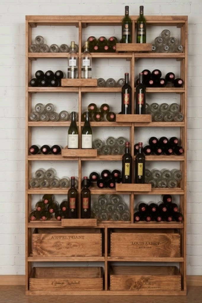 Premier Cru Wine Racks Retail 6 Bottle Bin/Wood Case with 6 Double Perches - Premier Cru Premium Wooden Wine Racks African Sapele