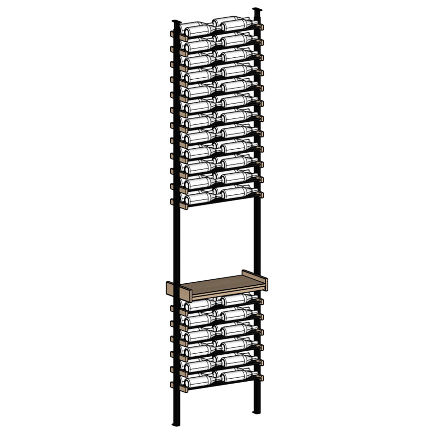 Tall wine rack with multiple shelves on a white background