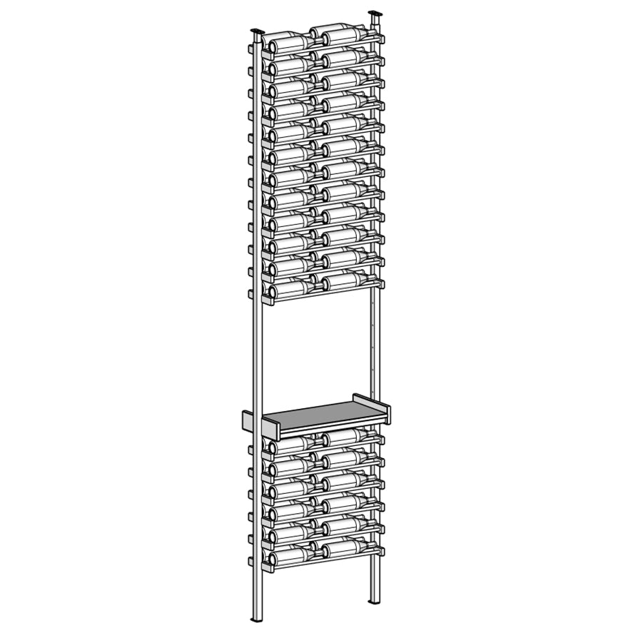 Metal wine rack with multiple shelves on a white background
