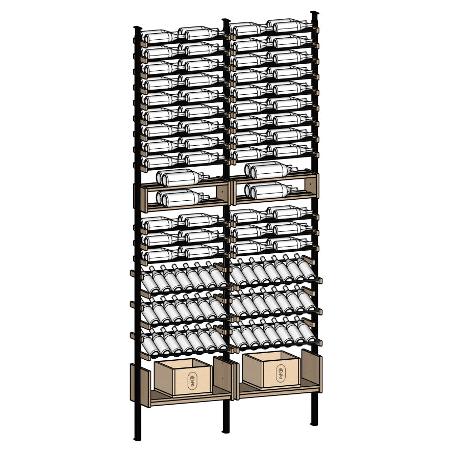 Truvia Wine Rack with multiple shelves holding wine bottles.