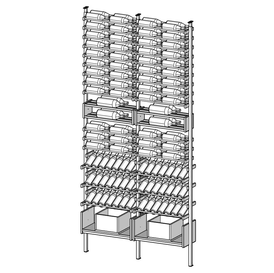 Line diagram of Truvia wine rack with multiple bottles arranged on shelves.