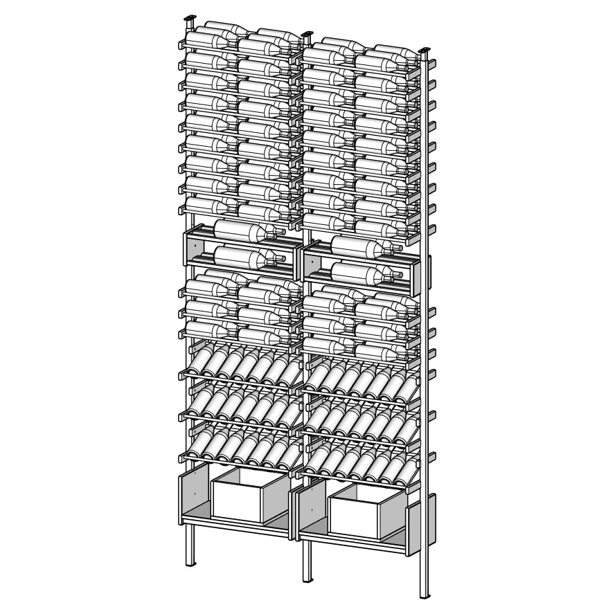 Truvia gray Wine rack with multiple shelves holding wine bottles.