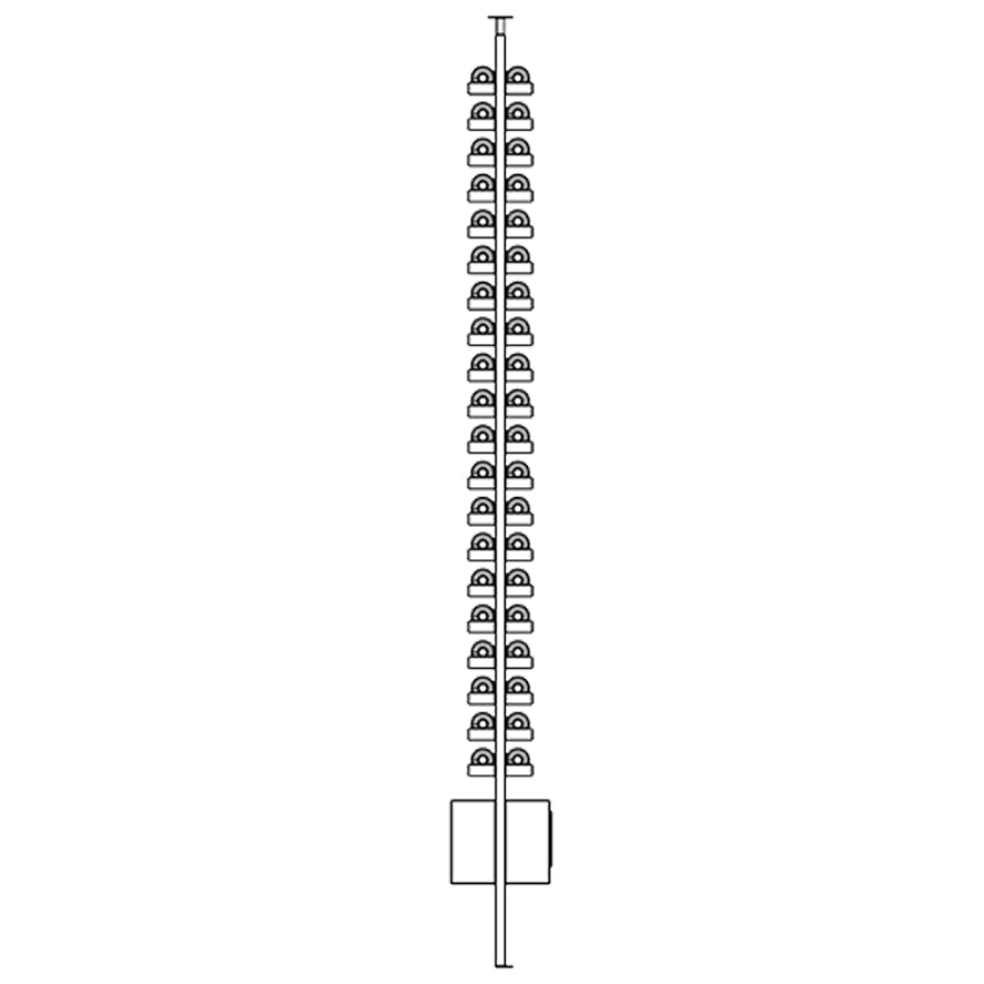 Technical drawing of a vertical pipe with multiple branches on a white background