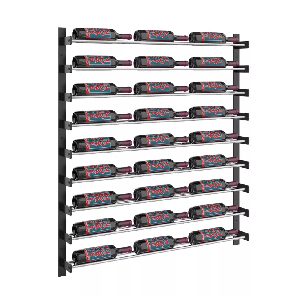 VintageView Evolution Wine Wall 45 3C (wall mounted metal wine rack) Matte Black Chrome 27 Bottle Single