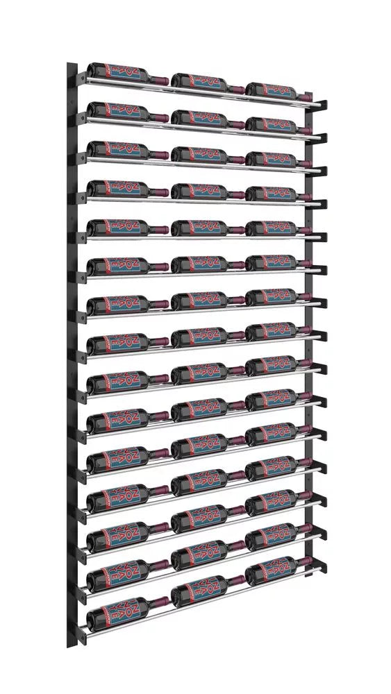 Wine rack with multiple bottles on a white background