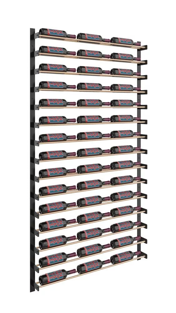 Wine rack with multiple bottles on a white background
