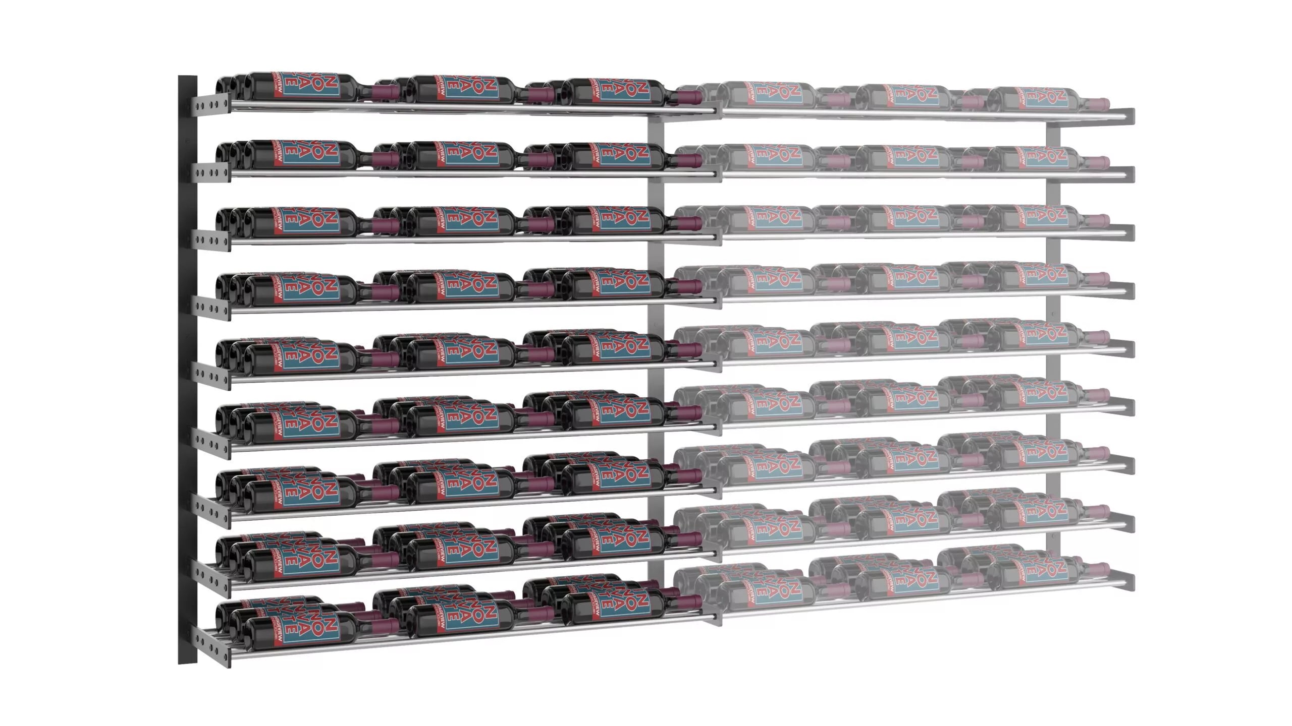 VintageView Evolution Wine Wall 45 3C Extension (wall mounted metal wine rack expansion pack) Matte Black Chrome 81 Bottles Triple