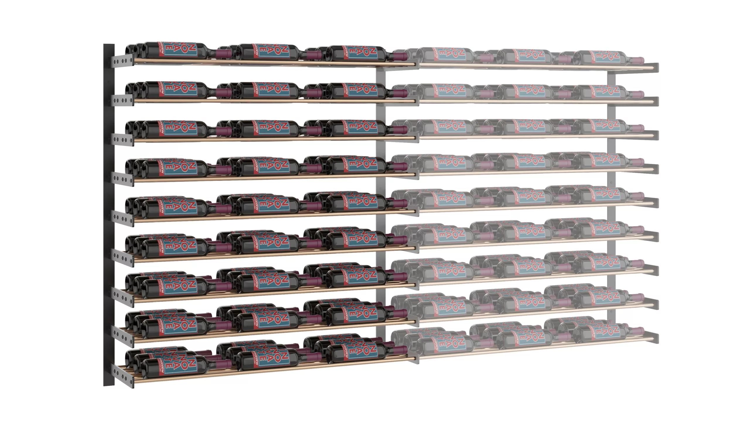 VintageView Evolution Wine Wall 45 3C Extension (wall mounted metal wine rack expansion pack) Matte Black Golden Bronze 81 Bottles Triple