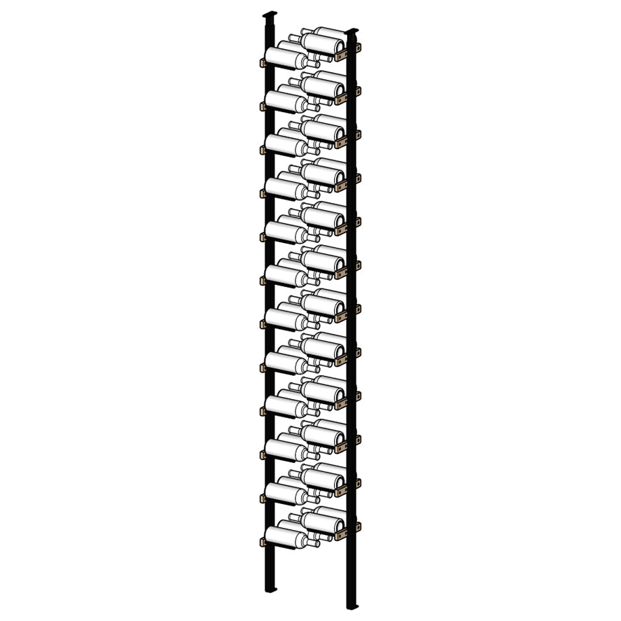 Wine rack with multiple bottles on a white background