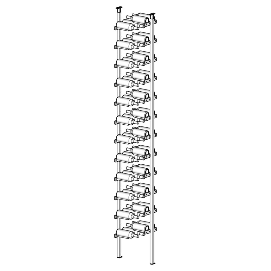 Line drawing of a vertical wine rack with multiple bottles.